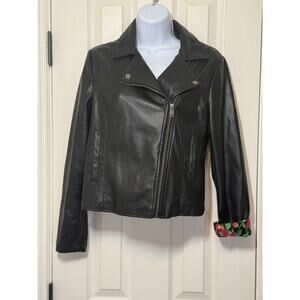 Luv Betsey Faux Leather Moto Jacket S Cherry Lined Girly Grunge Bikerchic, Glam